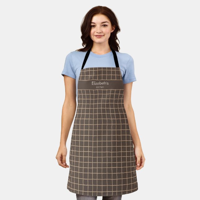 Delicate Creamy Brown Chequered Pattern Apron (Worn)