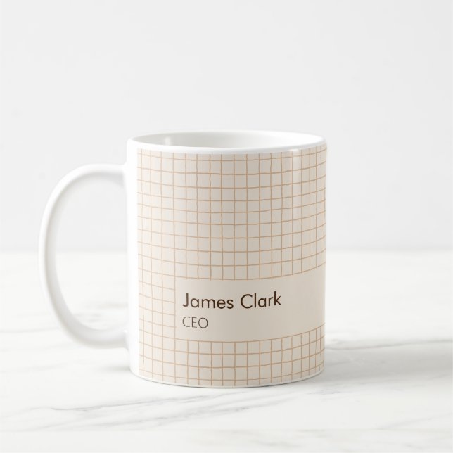 Delicate Creamy Brown Chequered Pattern Coffee Mug (Left)