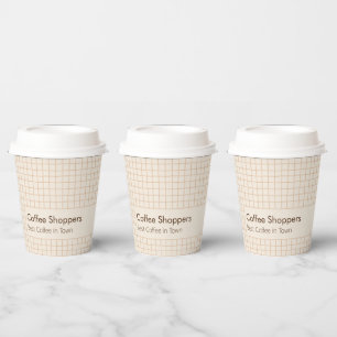 Delicate Creamy Brown Chequered Pattern with Logo Paper Cups