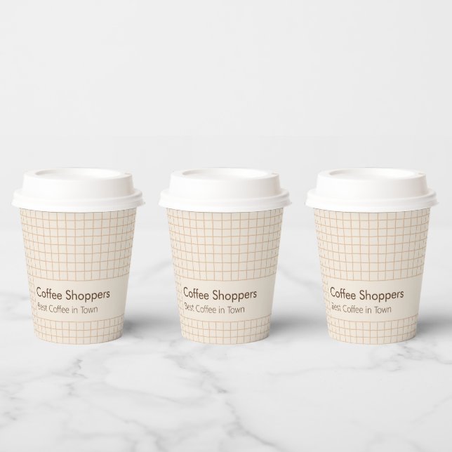 Delicate Creamy Brown Chequered Pattern with Logo Paper Cups (Multi)