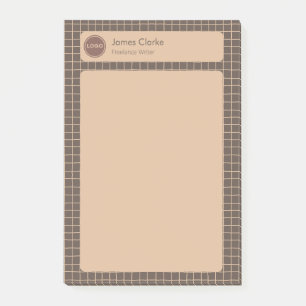 Delicate Creamy Brown Chequered Pattern with Logo Post-it Notes