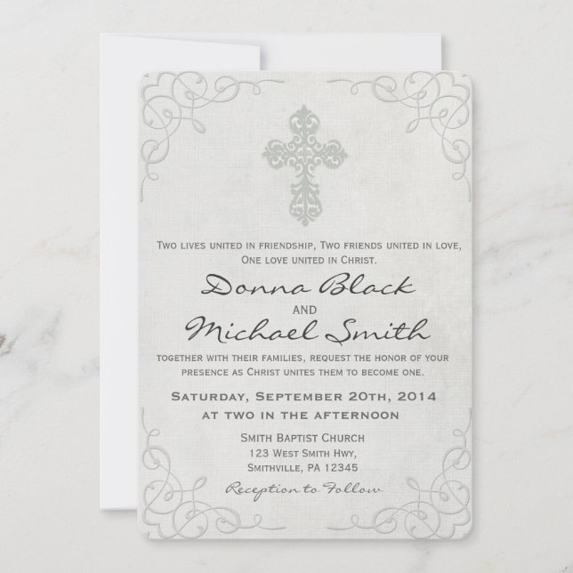 Delicate Cross Religious Wedding Invitations (Front)