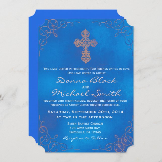 Delicate Cross Religious Wedding Invitations (Front/Back)