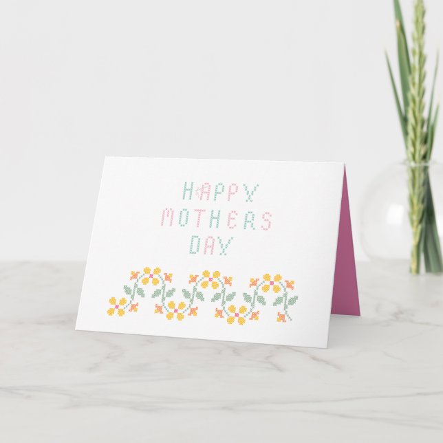 Delicate Cross Stitch Mother's Day Card (Front)