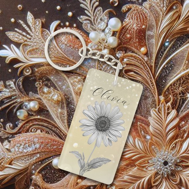 Delicate Custom Gold Daisy Flower Key Ring (Creator Uploaded)
