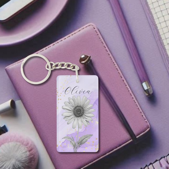 Delicate Custom Lavender Daisy Flower Key Ring (Creator Uploaded)