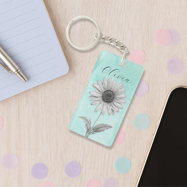 Delicate Custom Mint Blue Daisy Flower Key Ring (Creator Uploaded)