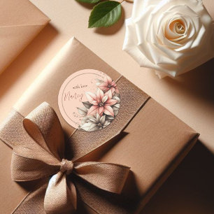 Delicate Customisable Floral  Classic Round Sticker