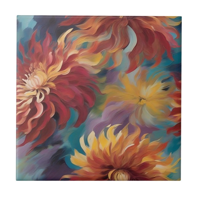 Delicate Dahlias Flowers Tile (Front)