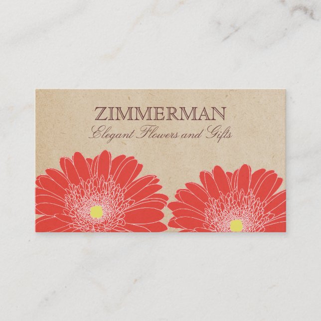 Delicate Daisies Business Card, Red Flowers Business Card (Front)