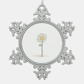 Delicate Daisy Illustration - Simple Sweet Flower Snowflake Pewter Christmas Ornament