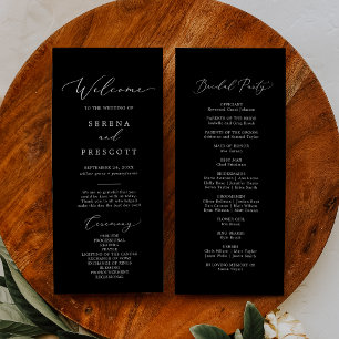 Delicate Dark Black Calligraphy Wedding Program Programme