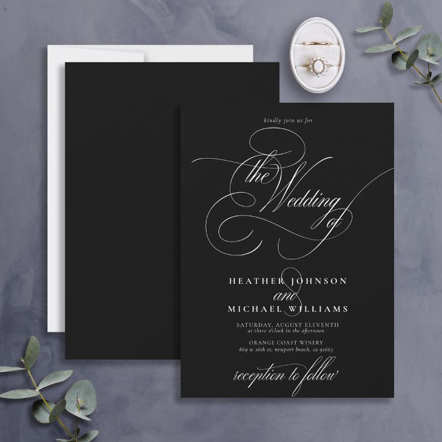 Delicate Dark Black Modern Calligraphy Classic  Invitation (Creator Uploaded)