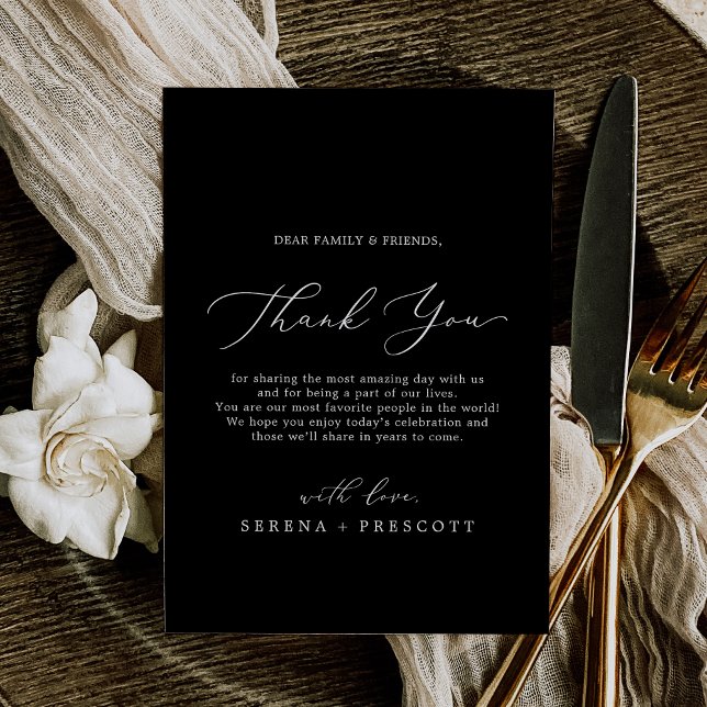 Delicate Dark Black Thank You Reception Card (Delicate Dark Black Thank You Reception Card)