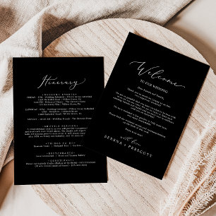 Delicate Dark Black Wedding Welcome Itinerary
