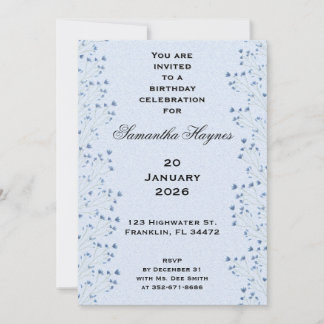 Delicate Dark Blue Wildflowers Birthday Party Invitation