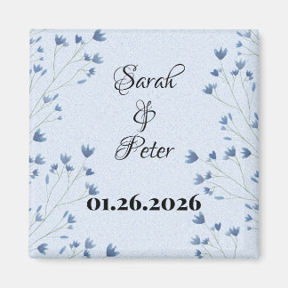 Delicate Dark Blue Wildflowers Save the Date Magnet