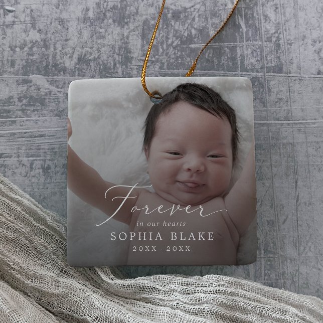 Delicate Dark Overlay Photo Baby Memorial Ceramic Ornament (Creator Uploaded)