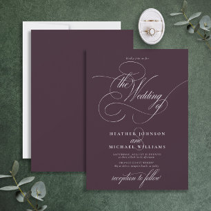 Delicate Dark Purple Modern Calligraphy Classic Invitation