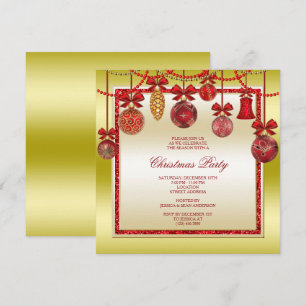 Delicate Decorations Red & Gold Christmas Party Invitation