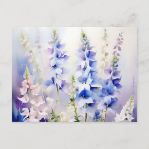 Delicate Delphinium Floral with Watercolor Washes Postcard