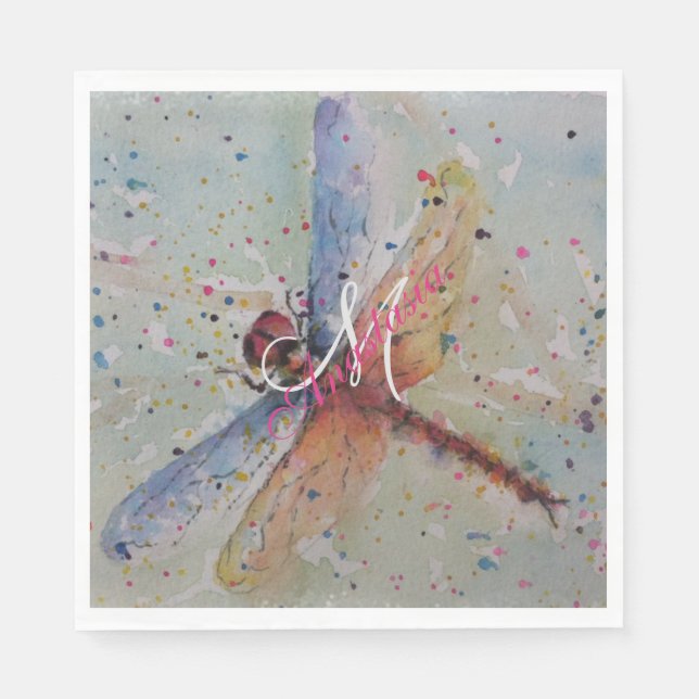 DELICATE DRAGON FLY MONOGRAM PARTY NAPKIN (Front)