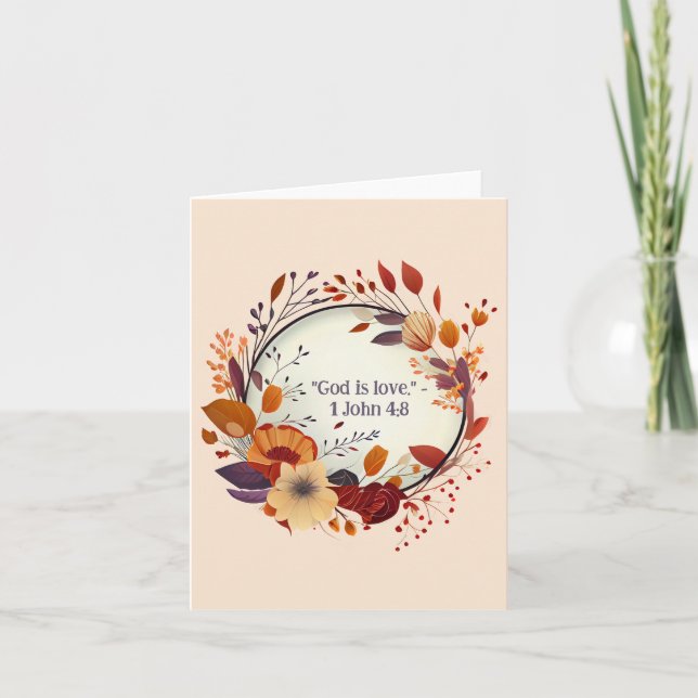 Delicate Dried Floral Wreath Religious Blank Card (Front)