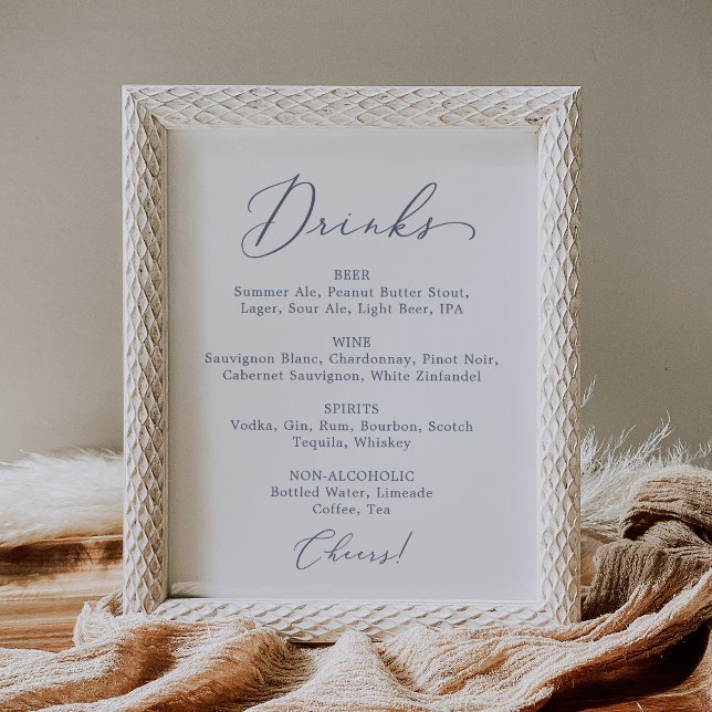 Delicate Dusty Blue Wedding Drink Menu Sign (Creator Uploaded)
