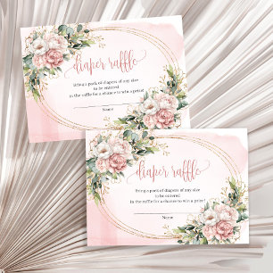 Delicate Dusty Pink Flowers Greenery Diaper Raffle Enclosure Card
