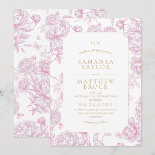 Delicate Dusty Pink French Peony Wedding Invitation