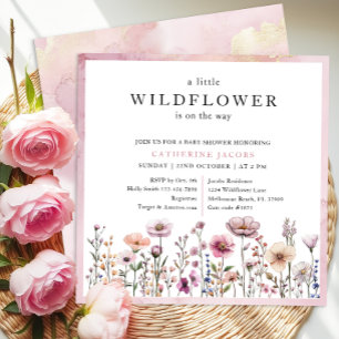 Delicate Dusty Pink Wildflower Baby Shower Floral Invitation