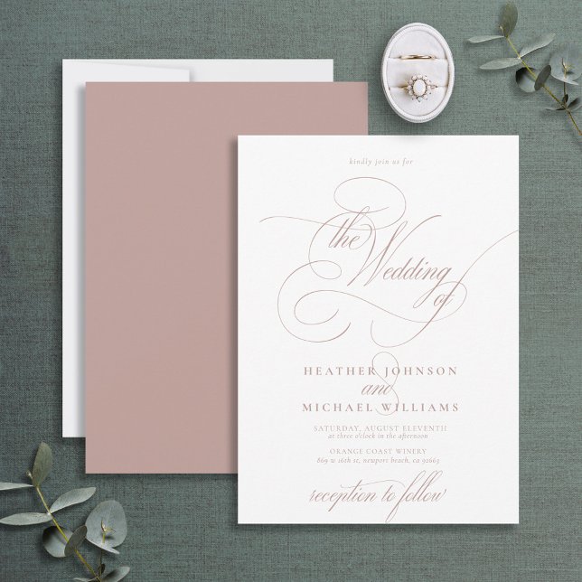 Delicate Dusty Rose Modern Calligraphy Classic Invitation (Creator Uploaded)