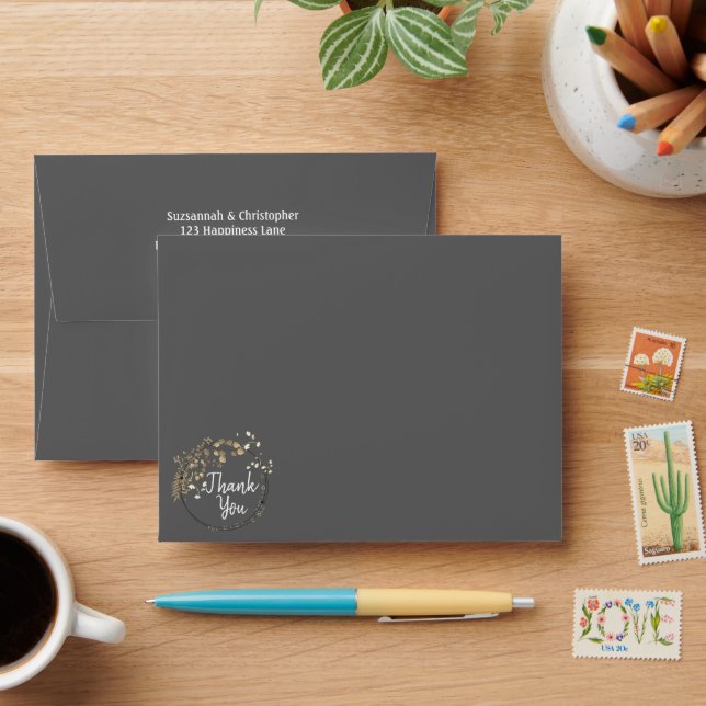 Delicate Earthy Colours Floral Ring Personalised Envelope (Desk)