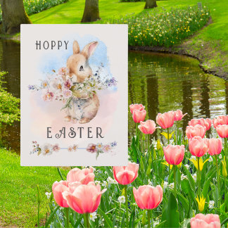 Delicate Easter Baby Bunny Floral Bouquet Invitation Postcard
