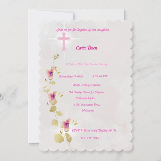 Delicate Elegance acrylic baptism invitation  (Front)