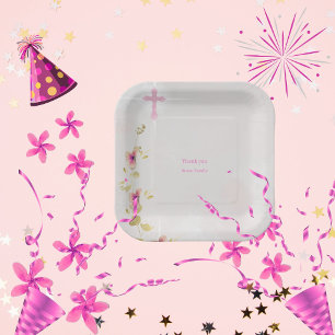  Delicate elegance  floral baptism paper plates 
