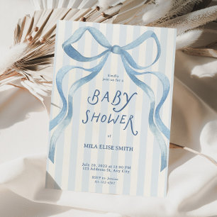 Delicate Elegant Baby Shower Ribbon Blue Invitation