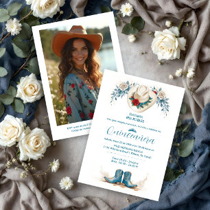Delicate Elegant Coastal Cowgirl Boots & Hat XVs Invitation