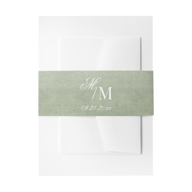 Delicate Elegant Minimal Sage Green Wedding Invitation Belly Band (Front Example)