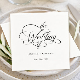 Delicate Elegant Script Wedding Black & White Napkin