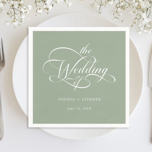 Delicate Elegant Script Wedding Sage Green Napkin (Creator Uploaded)