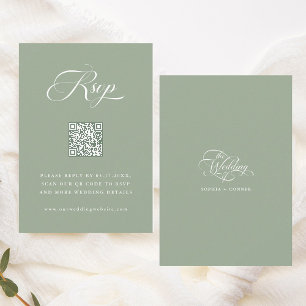 Delicate Elegant Script Wedding Sage Green RSVP Card