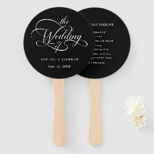 Delicate Elegant Script Wedding Timeline Black Hand Fan