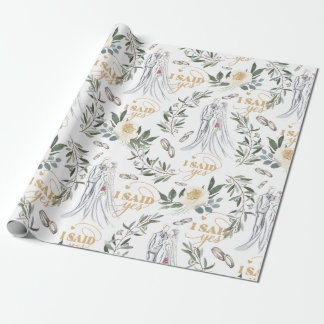 Delicate elegant watercolor floral Wedding  Wrapping Paper
