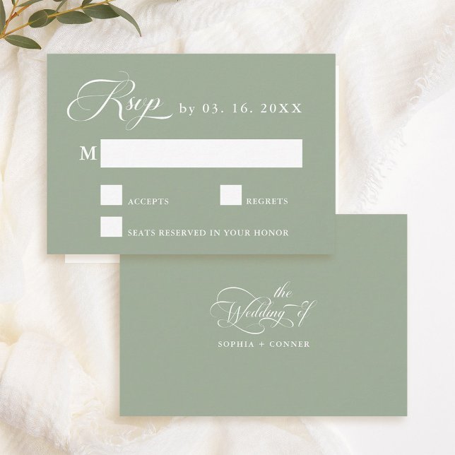 Delicate Elegant Wedding Sage Green  RSVP Card (Front & Back)