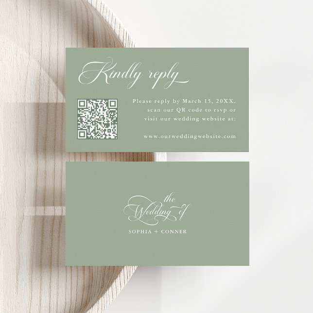 Delicate Elegant Wedding Sage Green RSVP Enclosure Card (Front & Back)
