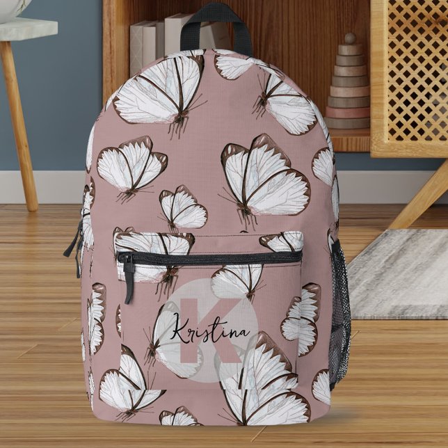 Delicate Elegant White Butterflies on Dusty Rose  Printed Backpack (Creator Uploaded)