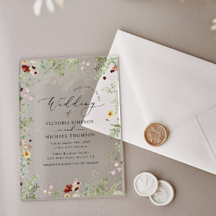 Delicate Elegant Wildflowers Wedding Acrylic Invitations