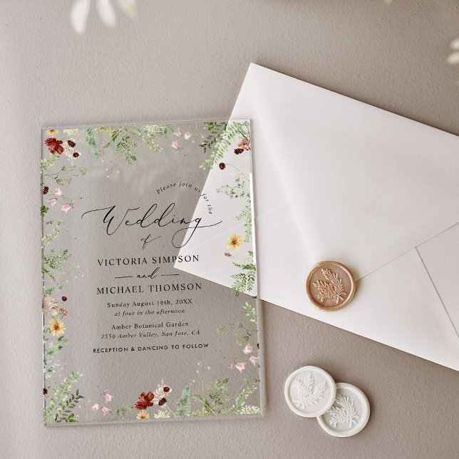 Delicate Elegant Wildflowers Wedding  Acrylic Invitations (Creator Uploaded)