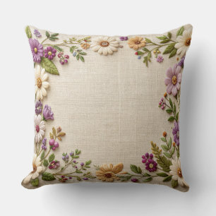 Delicate Embroidered Floral Border Pillow - Purple